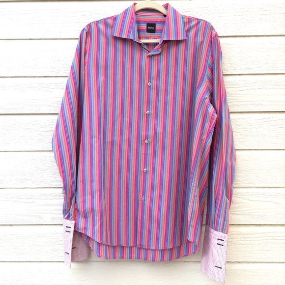 Hugo Boss Other - Hugo Boss rainbow stripe button front shirt